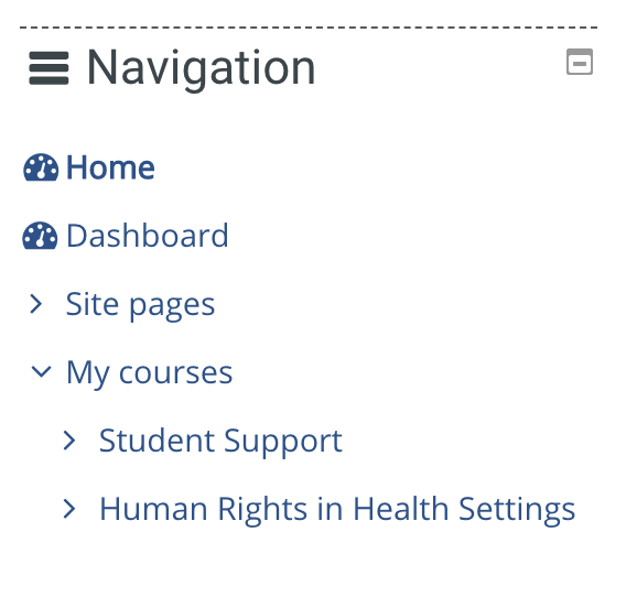 screenshot of navigation menu