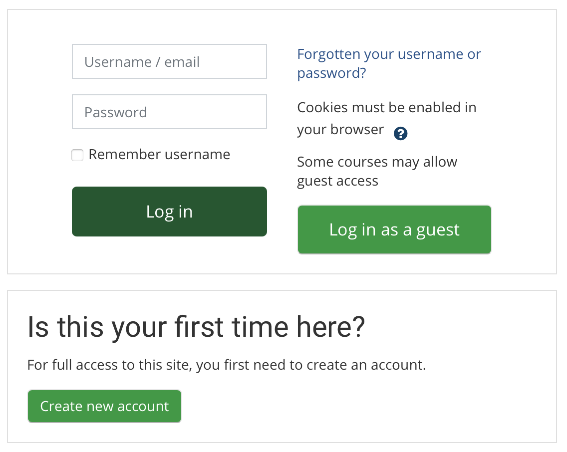 screenshot of the login page